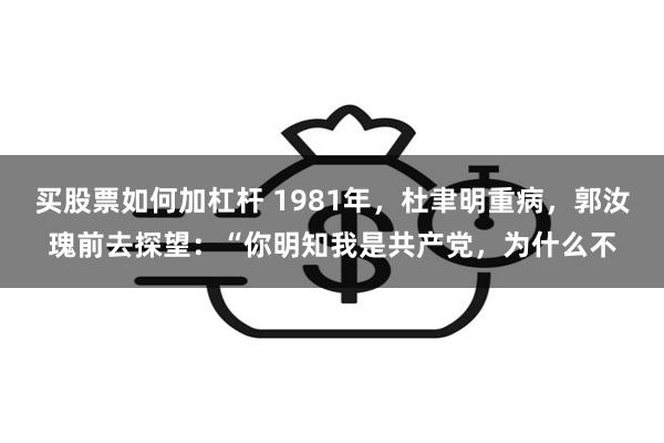 买股票如何加杠杆 1981年，杜聿明重病，郭汝瑰前去探望：“你明知我是共产党，为什么不
